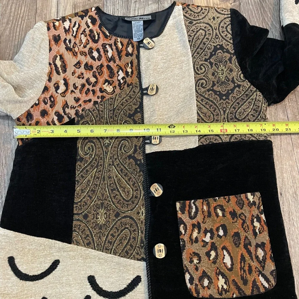 Indigo Moon Patchwork Tapestry Leopard Paisley Velvet Artisan 90s Jacket XS‎